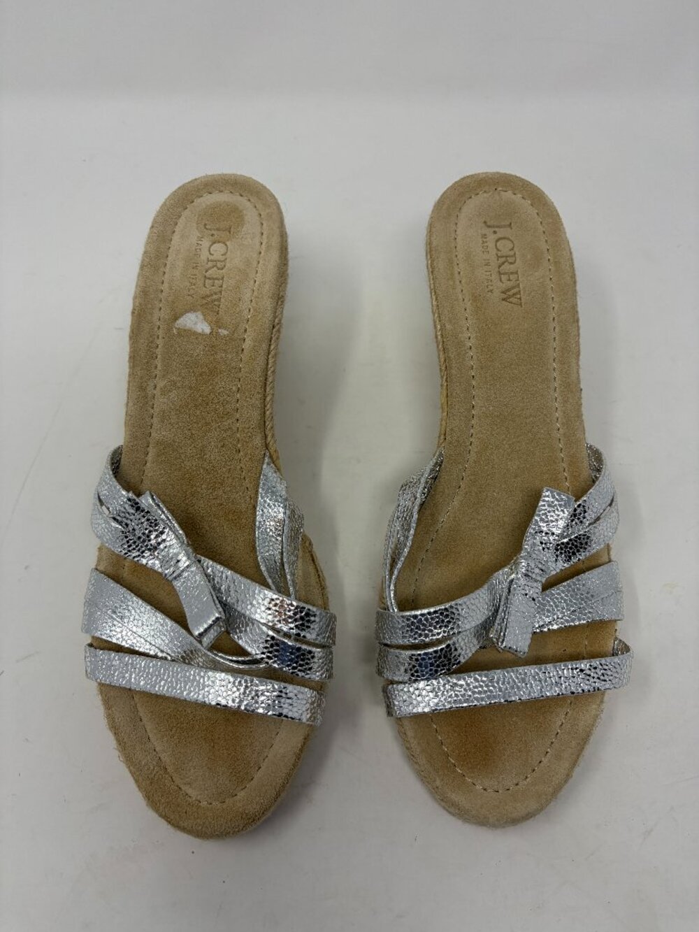 J. Crew espadrille wedge sandals 8 silver metallic bow strappy